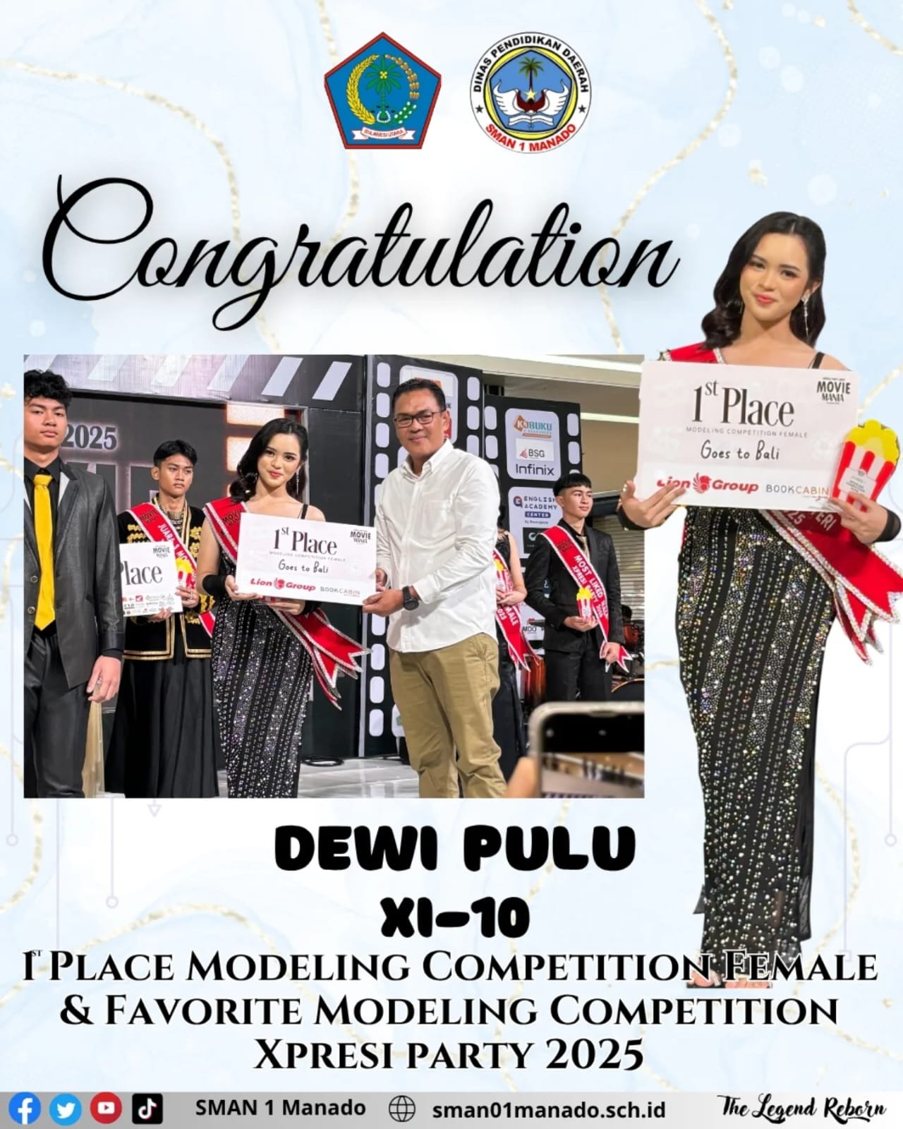 Siswi SMA Negeri 1 Manado Dewi Pulu Raih Juara 1 dan Gelar Favorit di Xpresi Party 2025