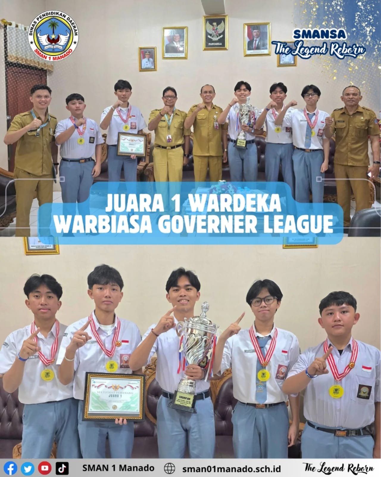 Prestasi Membanggakan! Siswa SMA Negeri 1 Manado Sabet Juara 1 Wardeka Warbiasa Governor League