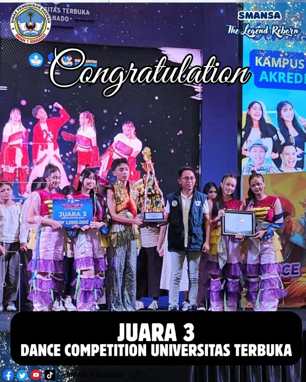 Bangga! Siswa-siswi SMA Negeri 1 Manado Mendapatkan Posisi Ketiga di Dance Competition UT