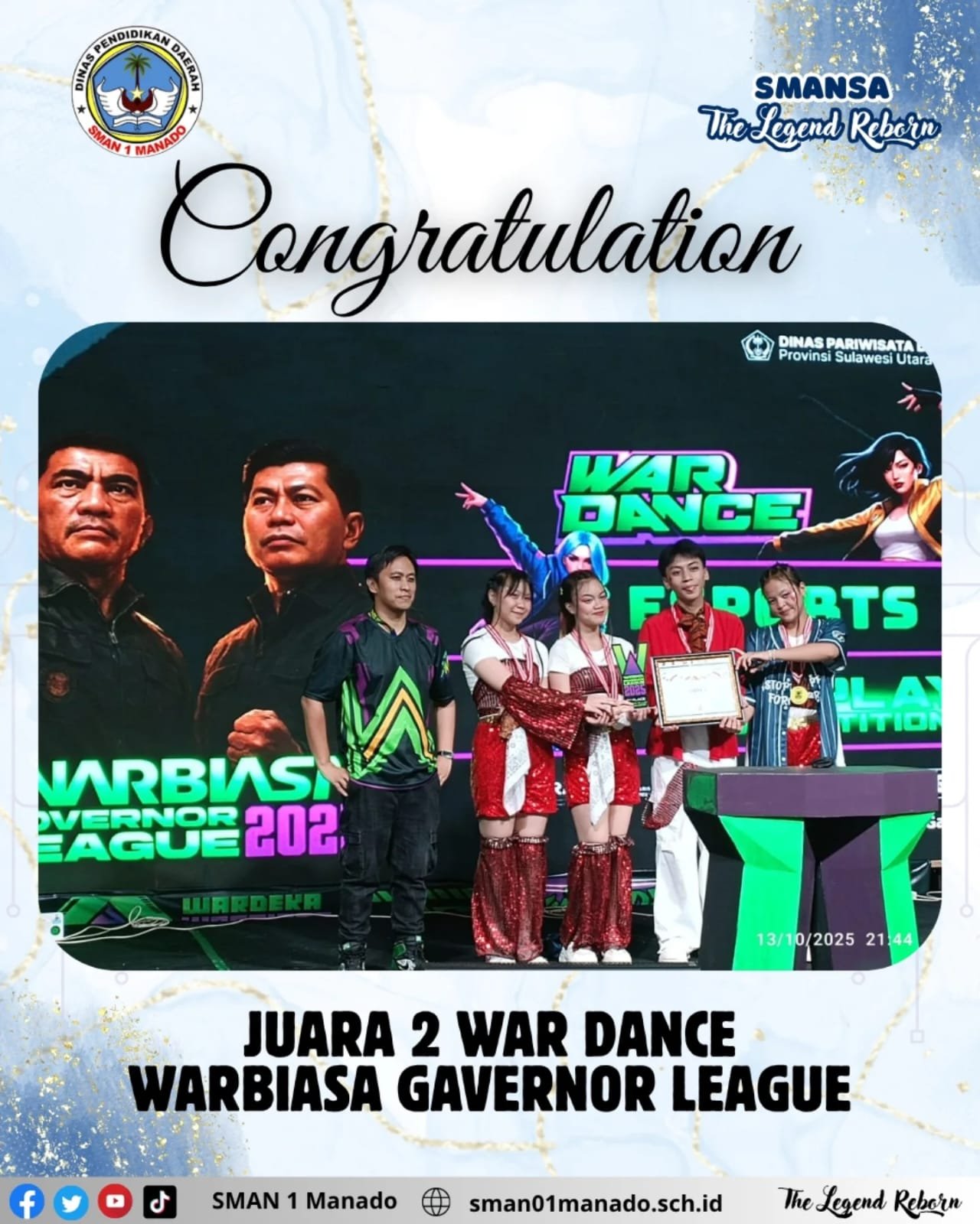 Membanggakan! Siswa-siswi SMA Negeri 1 Manado Raih Juara 2 dalam War Dance Warbiasa Governor League