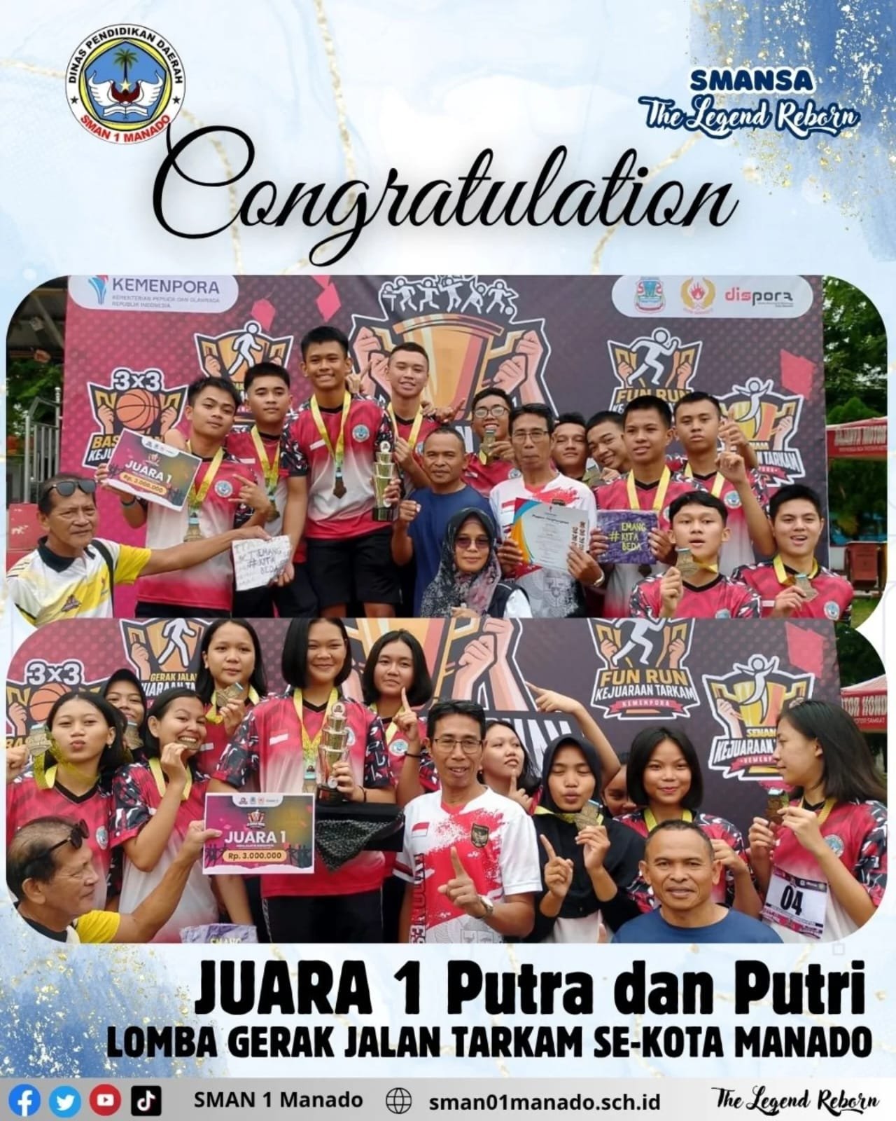 Siswa-siswi SMA Negeri 1 Manado Raih Juara 1 Putra dan Putri dalam Lomba Gerak Jalan Tarkam se-Kota Manado