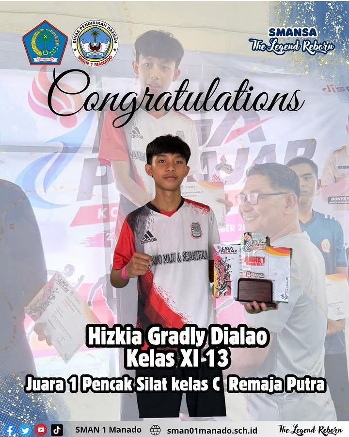 Hizkia Gradly Dialao Perwakilan SMA Negeri 1 Manado raih Juara 1 Pencak Silat kelas C Remaja Putra