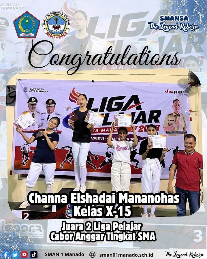 Channa Elshadai Mananohas Perwakilan SMA Negeri 1 Manado  raih Juara 2 Liga Pelajar Cabor Anggar Tingkat SMA