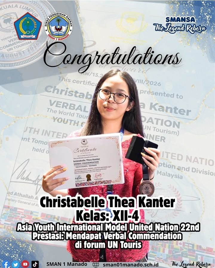 Christabelle Thea Kanter raih Prestasi: Mendapat Verbal Commendation di forum UN Touris, Asia Youth International Model United Nation 22nd