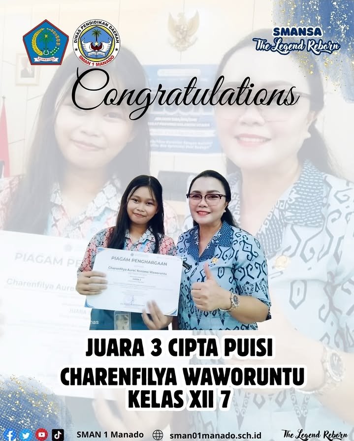 Charenfilya Waworuntu Perwakilan SMA Negeri 1 Manado raih Juara 3 Cipta Puisi